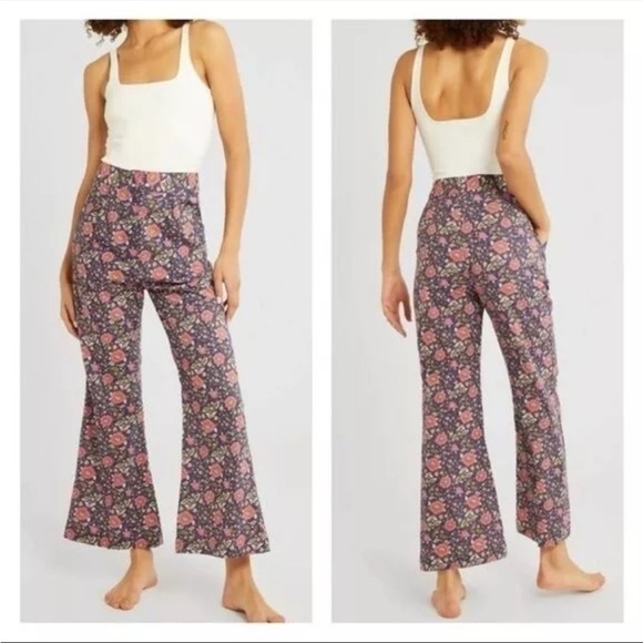 MILLE Anita primrose Floral cropped flare high rise size medium NWT - Picture 1 of 5
